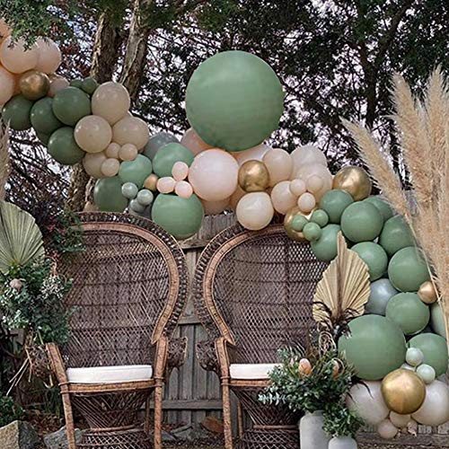 DIY Retro Olive Green Balloon Garland Arch Kit-Ivory White Sage Green Metallic Chrome Gold Balloons for Baby and Bridal Shower  Birthday Party  Wedding  Grad  Anniversary Party 