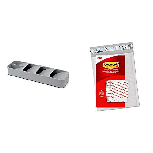 Joseph Joseph 85119 DrawerStore Kitchen Drawer Organizer Tray for Cutlery Silverware  Gray  and  Command Large Replacement Strips  Re-Hang Indoor Hooks  GP023-20NA