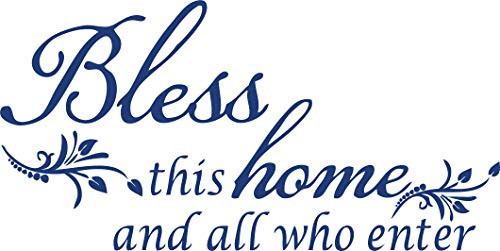 Blue 22'' X 10'' Bless This Home and All who Enter - Vinyl Wall Decal Entryway Living Room Decor Art Letters Quotes Stencil