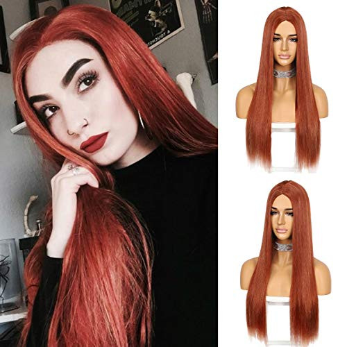 Sapphirewigs Straight Wigs Middle Part Silk Straight Hair Glueless Wigs for Black Women Synthetic Long Heat Resistant Fiber Orange Hair Wig Daily and Cosplay Wear