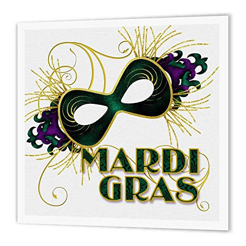 3dRose ht_173234_3 Mardi Gras Green Gold and Purple Mask for Celebrating Iron on Heat Transfer for White Material  10 by 10"