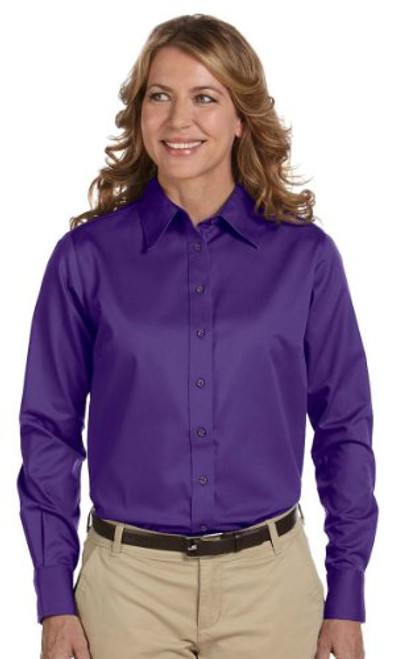 Harriton Ladies Easy Blend Long-Sleeve Twill Shirt Stain-Release L Team Purple