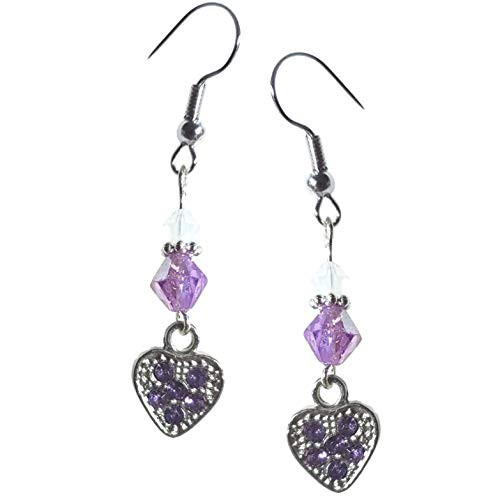 Silver Heart Earrings - Purple Crystal Earrings - Heart Jewelry - Heart Gift - Purple Rhinestone Heart Earrings - Valentine's Day Earrings - Valentine's Day Gift - Birthday Gift - Handmade Dangles Silver Heart Earrings - Purple Crystal Earrings - Heart Jewelry - Heart Gift - Purple Rhinestone Heart Earrings - Valentine's Day Earrings - Valentine's Day Gift - Birthday Gift - Handmade Dangles