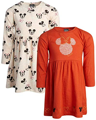 Disney Girls' Minnie Mouse 2 Pack Cotton Long Sleeve Dress  Toddler Little Girl   Red White  Size 3T