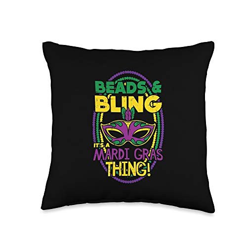 Mardi Gras Pillows For Men Women Kids Boys Girls Beads Bling Mardi Gras Thing Mask New Orleans Carnival Gift Throw Pillow  16x16  Multicolor
