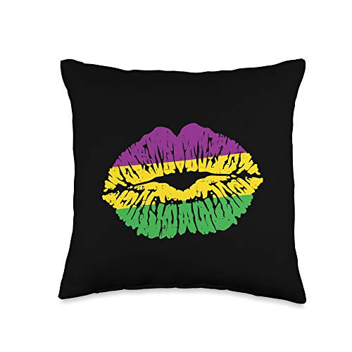 Mardi Gras Pillows For Men Women Kids Boys Girls Mardi Gras Kiss Lips Mouth Nola Carnival Party Women Gift Throw Pillow  16x16  Multicolor