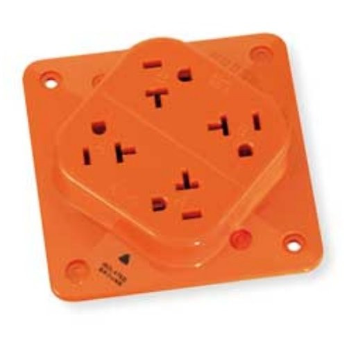 Hubbell Wiring Systems IG420 SpikeShield HBL 4-Plex Extra Heavy Duty Specification Grade Straight Blade Isolated Ground Receptacle  125V  20A  1 HP  2-Pole  3-Wire  Orange