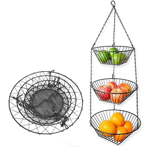 Hanging Fruit Basket 3 Tier  Fruit Organizer with 3 Floors Removable Chrome Vegetable Plants Multifunction Hanging Basket for Kitchen Garden