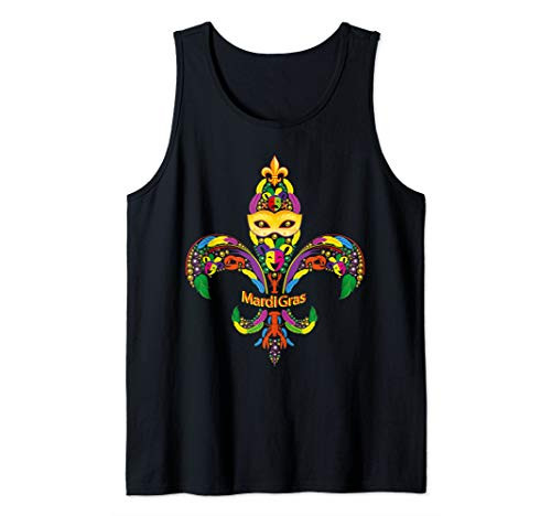 Fleur de Lis  and  Mardi Gras Mask  and  Beads New Orleans Souvenir Tank Top