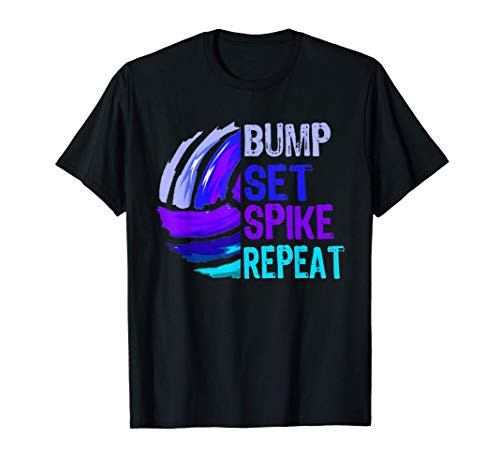 Girls Volleyball Bump Set Spike Repeat Blue Purple Teen T-Shirt Girls Volleyball Bump Set Spike Repeat Blue Purple Teen T-Shirt