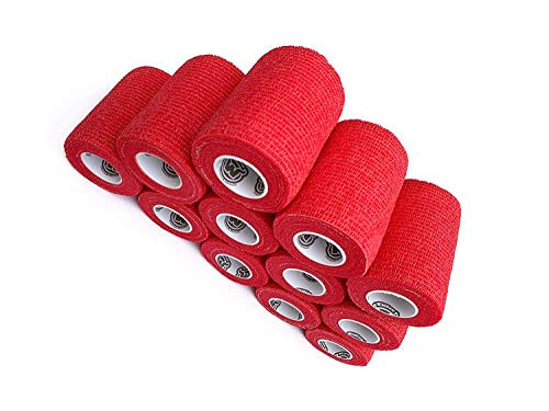 WildCow 3" Red Vet Wrap Tape Bulk  12 Pack Cohesive Bandage Wrap  Self Adherent Grip Rolls 