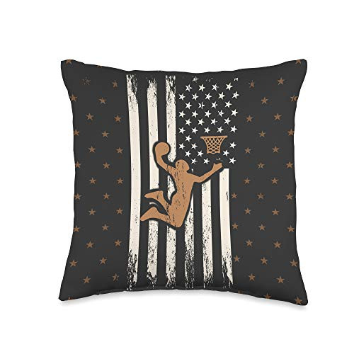 Green's Dream Patriotic USA American Flag and Basketball Player Graphic Throw Pillow  16x16  Multicolor