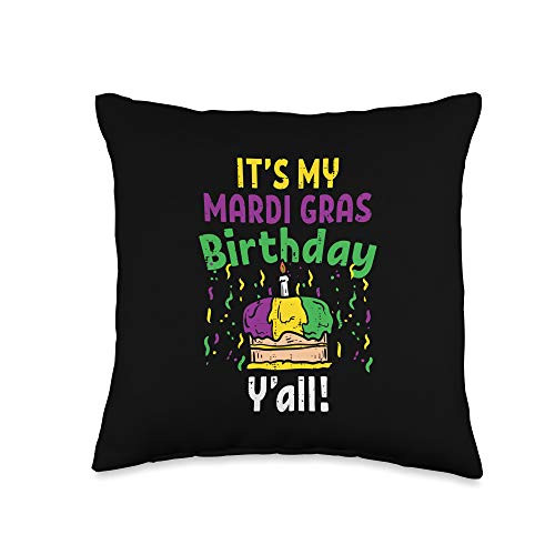 Mardi Gras Pillows For Men Women Kids Boys Girls My Mardi Grass Birthday Yall King Cake Party Carnival Gift Throw Pillow  16x16  Multicolor