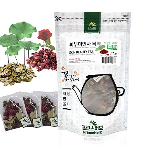 Medicinal Korean Herb Tea  100% Natural Skin Beauty Tea - Roasted Lotus Leaf  Red Rose Petal ????? ?? - ?? ??  ???? 30g   15 Teabags