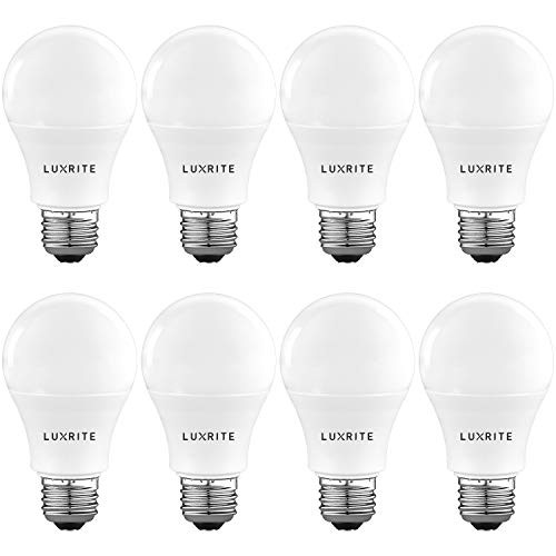 Luxrite A19 LED Light Bulb 60W Equivalent, 3000K Warm White Dimmable, 800 Lumens, Standard LED Bulb 9W, E26 Base, Energy Star, Enclosed Fixture Rated, Perfect for Lamps and Home Lighting (8 Pack)