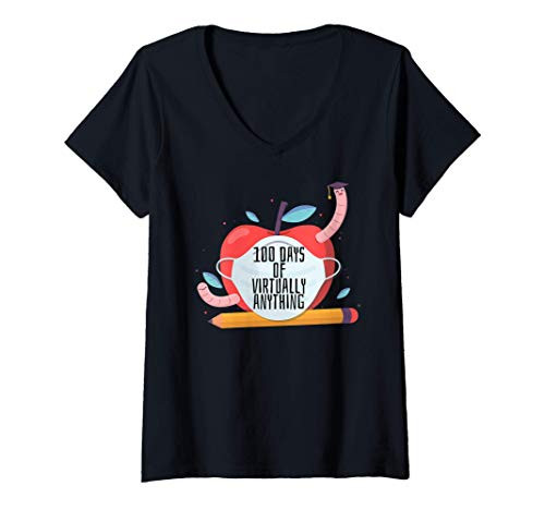 Womens 100 Days of School shirt remote virtual teacher student V-Neck T-Shirt