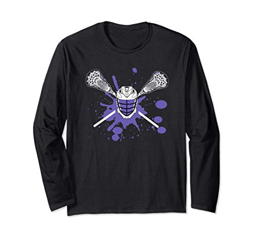 Lacrosse Blue Paint Splatter Great Gift for Teen LAX Player Long Sleeve T-Shirt