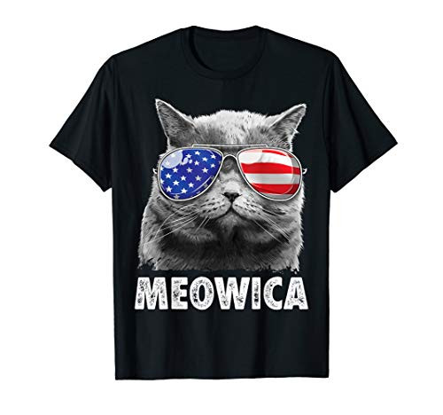 Cat 4th of July Shirts Meowica Merica Men USA American Flag T-Shirt
