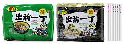 Nissin Ramen Noodle Instant Noodles With Soup Base Japanese Instant Ramen Variety Pack With Free Chopstick  5 Pack Black Garlic TonkotsuPlus 5 Pack Tonkotsu Pork