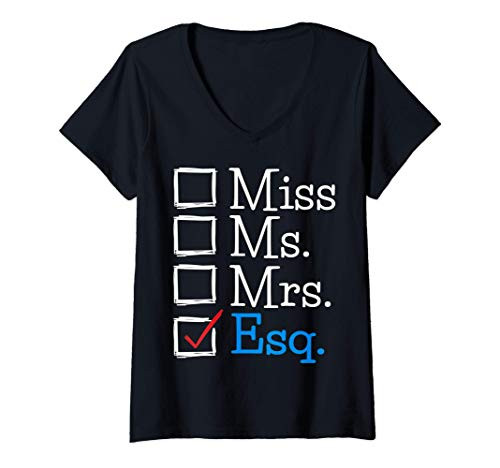 Womens Female New Lawyer Graduation Gift Passing The Bar Exam Esq V-Neck T-Shirt Womens Female New Lawyer Graduation Gift Passing The Bar Exam Esq V-Neck T-Shirt