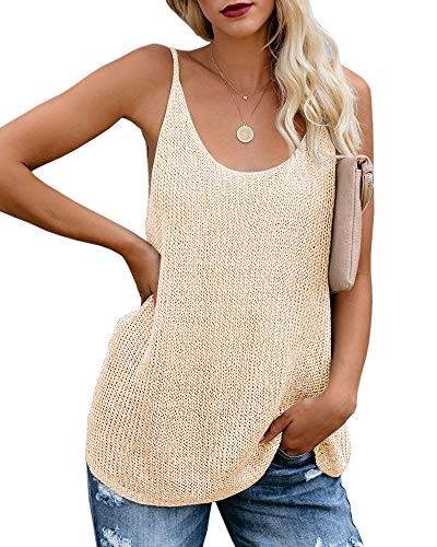 Women Oversize Scoop Neck Tank Tops Causal Sleeveless Knit Shirts Tunic Camis Loose Fashion Summer Sweater Vest Blouses Apricot
