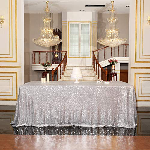 PartyDelight Sequin Tablecloth  Rectangular  50"x80"  Silver
