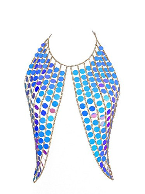 Ingemark Sexy Harness Waist Bikini Chain Bra Body Chain Shoulder Necklace for Women Gold Silver Sequin  Acrylic Colorful Sequin
