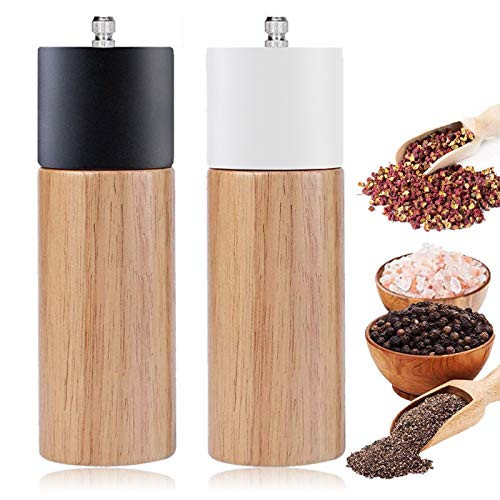 Salt and Pepper Grinder Set With Black and White Tall Salt and Pepper Shakers with Adjustable Coarseness  Salt Grinders and Pepper Mill Shaker Set