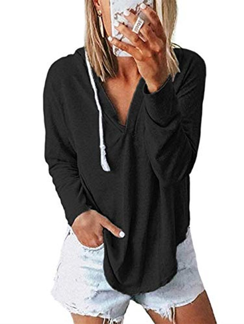 Nekosi Womens Long Sleeve V Neck Casual Hoodie Sweatshirt Tops Pullover Black Large Nekosi Womens Long Sleeve V Neck Casual Hoodie Sweatshirt Tops Pullover Black Large