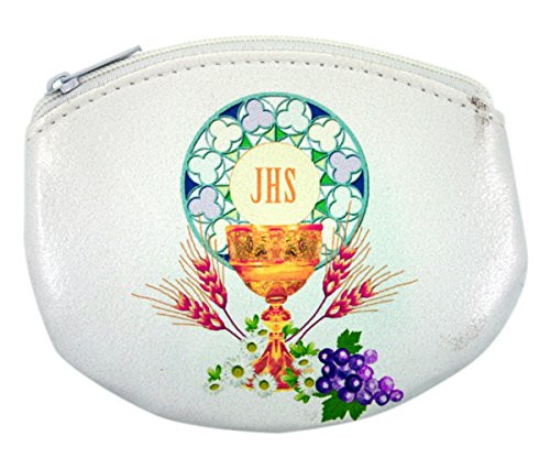 My First Holy Communion IHS Chalice White Rosary Pouch with Zipper Close, 3 1/4 Inch My First Holy Communion IHS Chalice White Rosary Pouch with Zipper Close, 3 1/4 Inch