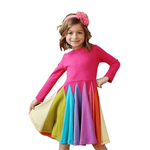 Toddler Kids Baby Girl Summer Dress Clothes Rainbow Ruffle Strap Dress Backless Princess Sundress Playwear Outfits  Rose Red  3_Years