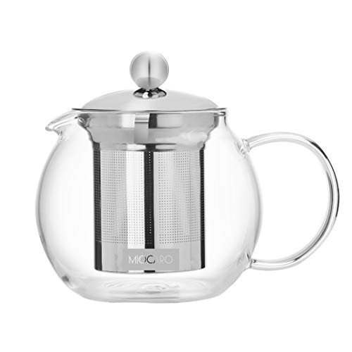 MIOCARO Glass Tea Pot 1000ml Kettle Stovetop Teapot Stainless Steel Strainer Infuser Blooming Loose Leaf Tea Bags and Fruit MIOCARO Glass Tea Pot 1000ml Kettle Stovetop Teapot Stainless Steel Strainer Infuser Blooming Loose Leaf Tea Bags and Fruit