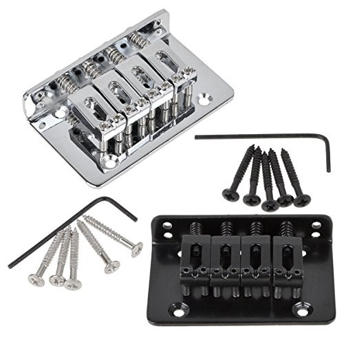 Kmise Black Chrome 4 String Bridge Fixed Bridge For Mandolin Ukulele Cigar Box Guitar Pack of 2