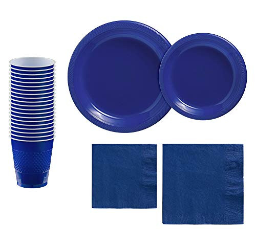 Party City Solid Royal Blue Premium Plastic Tableware Supplies for 20 Guests  Include Plastic Plates  Napkins  and Cups