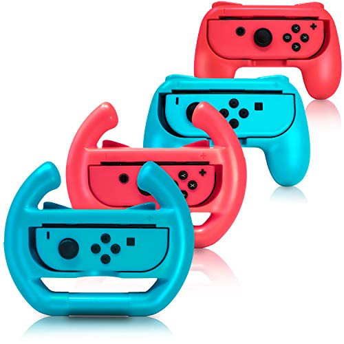 ADZ Joycon Grips 4 Pack  2 Switch Joycon Grips  and  2 Switch Joy Con Steering Wheels Compatible with Nintendo Switch Mario Kart