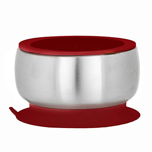 Avanchy Stainless Steel Suction Bowl - Stainless Steel Kids Bowls - Suction Bowls with Lids - Silicon Suction - Stay Put Bowl - 3" x 5"  Magenta