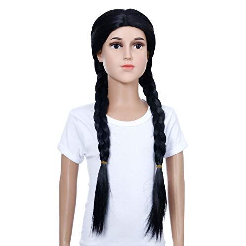 Morticia Long Straight Middle Parting Girls and Kids Halloween Costume Pretend Play Wig  Braided