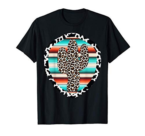 Funny Cute Serape cow print Cactus Leopard print Turquoise T-Shirt