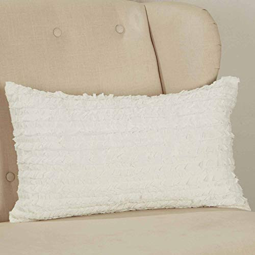 Kathryn Throw Pillow Cover 12" x 20" Soft White Linen-Look Textured Fabric w Hand Quilted Micro Ruffles Vintage Farmhouse Country Cottage Decor Kathryn Throw Pillow Cover 12" x 20" Soft White Linen-Look Textured Fabric w Hand Quilted Micro Ruffles Vintage Farmhouse Country Cottage Decor