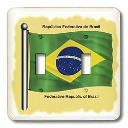 3dRose lsp_51744_2 Brazilian Flag Waving On Flagpole On A Yellow Background. Federate Republic Of Brazil Toggle switch