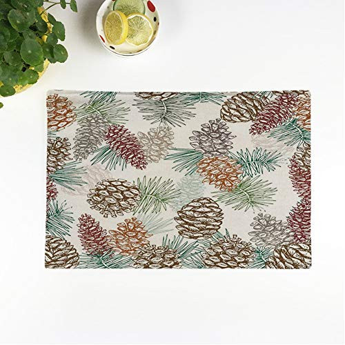 rouihot Set of 4 Placemats Winter Cones and Needles Pine Cedar Fir Tee Pinecones Non-Slip Doily Place Mat for Dining Kitchen Table
