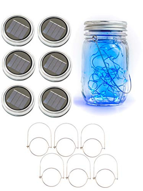 Kazul Blue Solar Mason Jar Lights  6 Pack 20 LED  Mason Jar Solar Lids  Hanging Mason Jar Fairy Lights  Solar Power Jar Lights  Hanging Lanterns Decorative Outdoor  Jar Mini Lights  Jars Not Included
