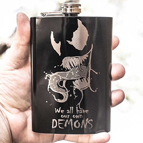 8oz BLACK We all have our Demons Flask L1