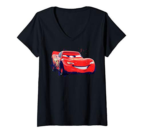 Womens Disney Pixar Cars Lightning McQueen Paint V-Neck T-Shirt Womens Disney Pixar Cars Lightning McQueen Paint V-Neck T-Shirt