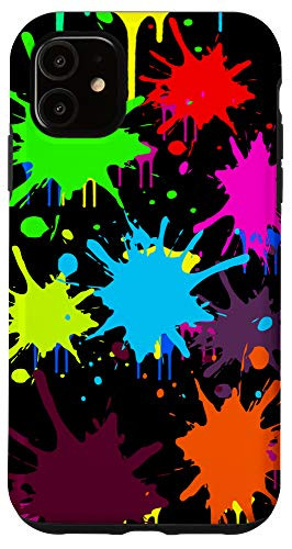 iPhone 11 BIG BRIGHT MULTICOLOR SPLATTER PAINT ART PATTERN ON BLACK Case