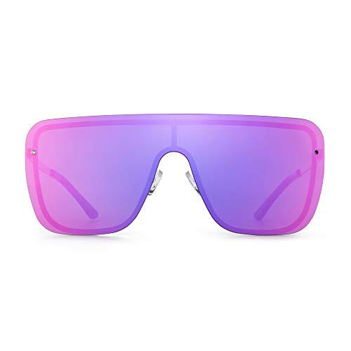 GLINDAR Oversized Shield Sunglasses for Women Men Flat Top Rimless Glasses Mirror Purple