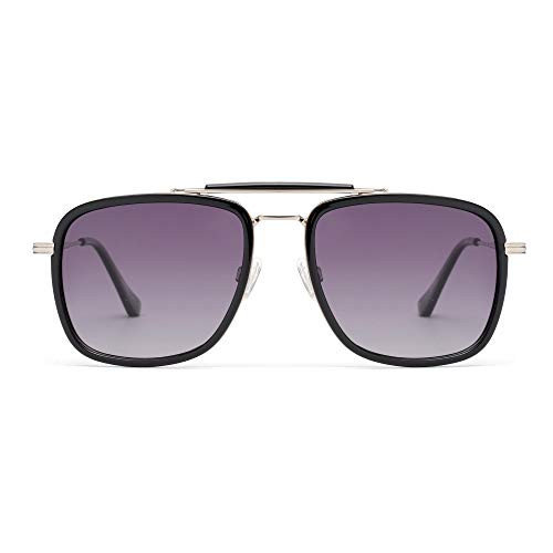 GLINDAR Square Polarized Aviator Sunglasses for Men Women Oversized Metal Frame Grdient Lens Black   Grdient Purple