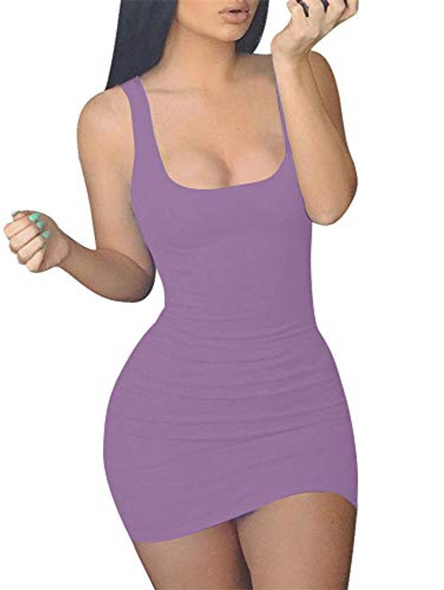 GOBLES Women's Casual Summer Sleeveless Mini Sexy Bodycon Tank Club Dress Lavender GOBLES Women's Casual Summer Sleeveless Mini Sexy Bodycon Tank Club Dress Lavender