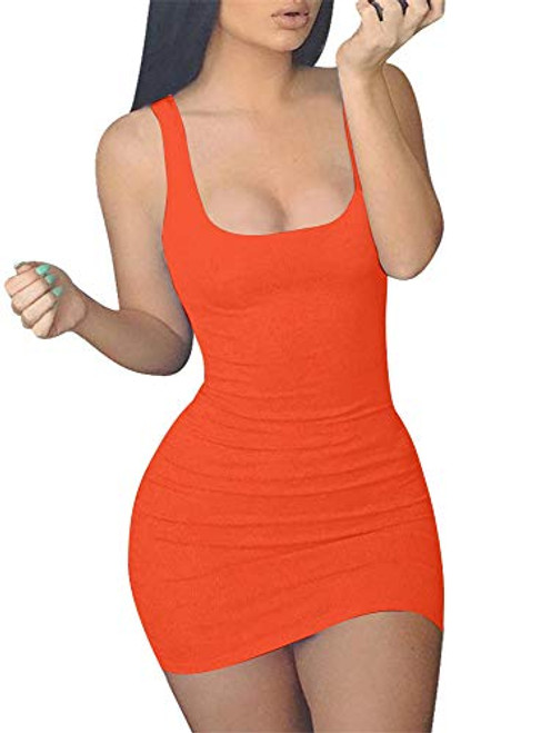 GOBLES Women's Casual Summer Sleeveless Mini Sexy Bodycon Tank Club Dress Orange GOBLES Women's Casual Summer Sleeveless Mini Sexy Bodycon Tank Club Dress Orange