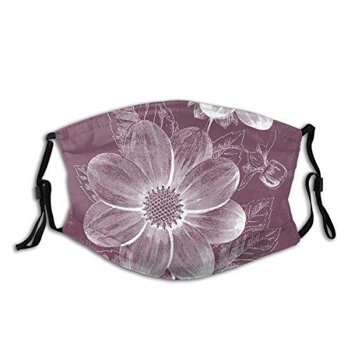 Dahlias Purple Flower Flower Print Cloth Face Mask Colorful for Men Women Safety Reusable Washable Balaclava Face Mask Mouth Protection with 2 Filters